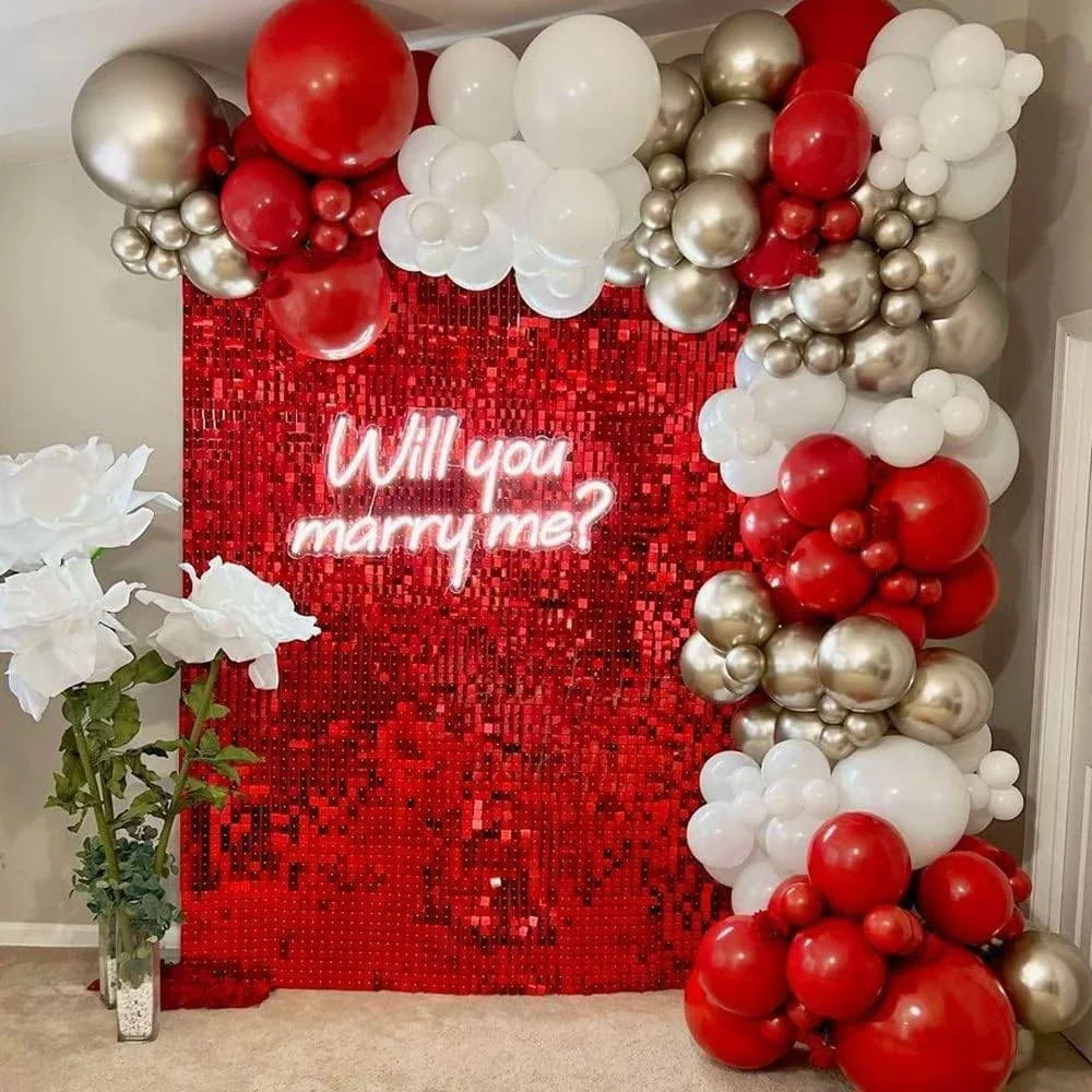 LuoluoHouse Red Shimmer Wall Backdrop 24 Sequin Panels Christmas Party Decor NEW